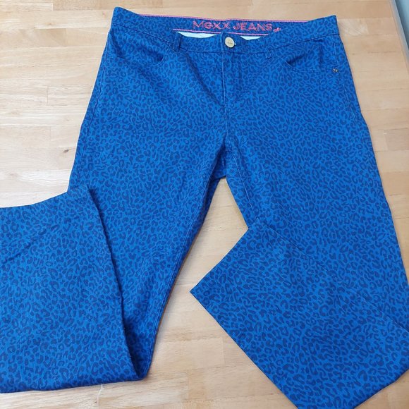 MEXX jeans Amsterdam Mid Rise Women's Cotton Stretch Blue Leopard Print Size30 - Picture 2 of 12